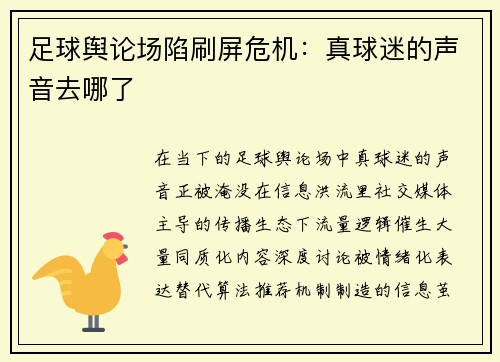 足球舆论场陷刷屏危机：真球迷的声音去哪了